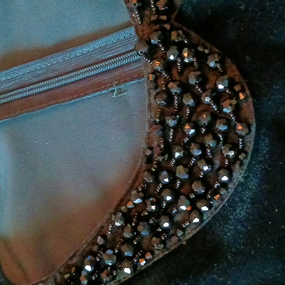 Betsey Johnson Green velvet dress Peter Pan neckline jewel collar Small - Picture 7 of 8